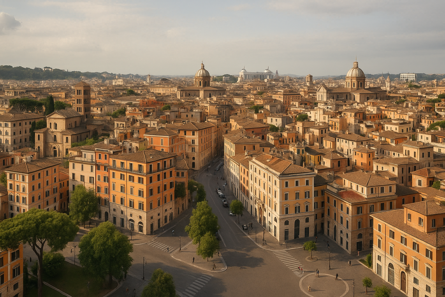 Panorama urbano che rappresenta la varietà dei quartieri e delle architetture di Roma