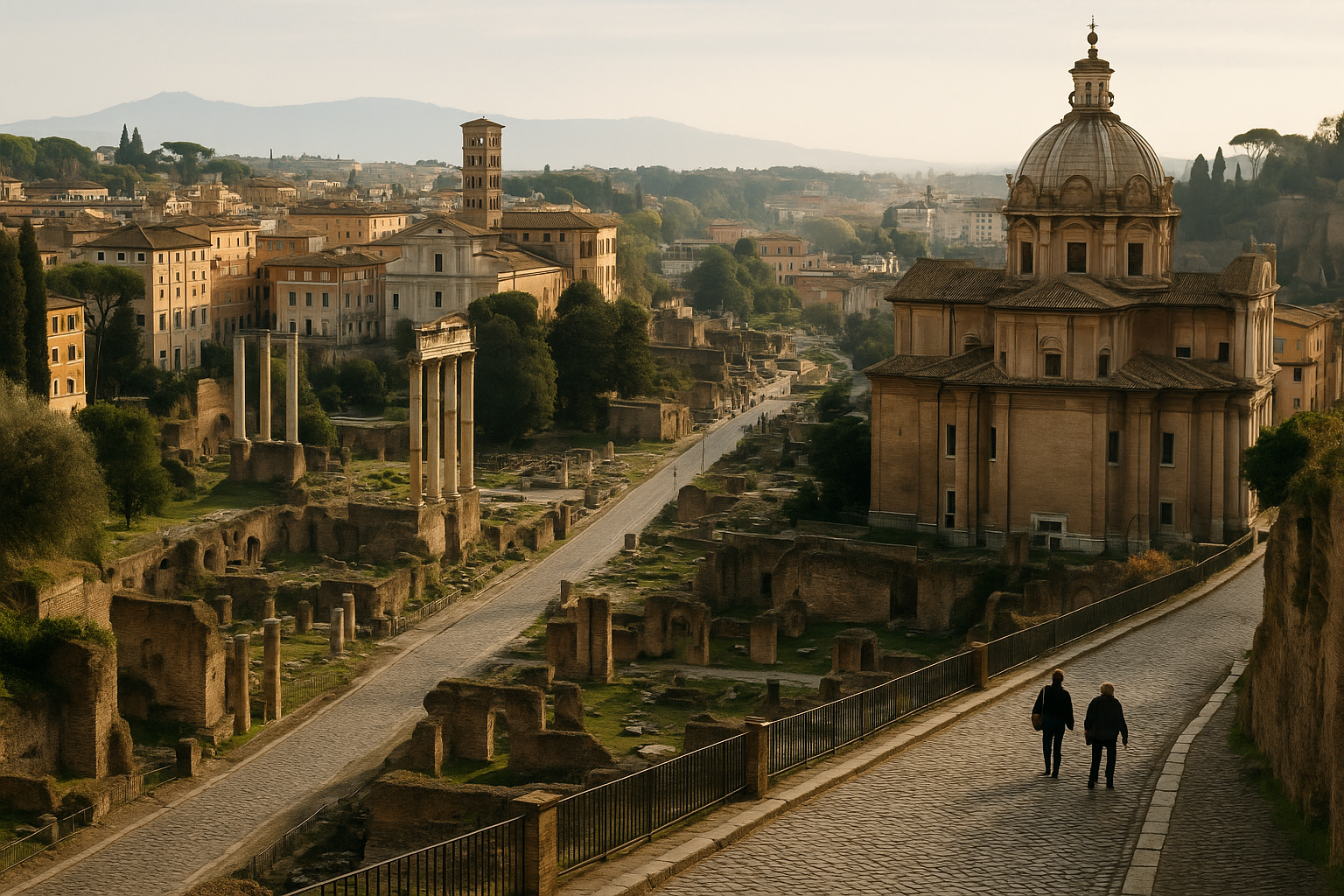 Percorso urbano a Roma che mostra stratificazioni storiche e tracce dell’antichità nel tessuto moderno